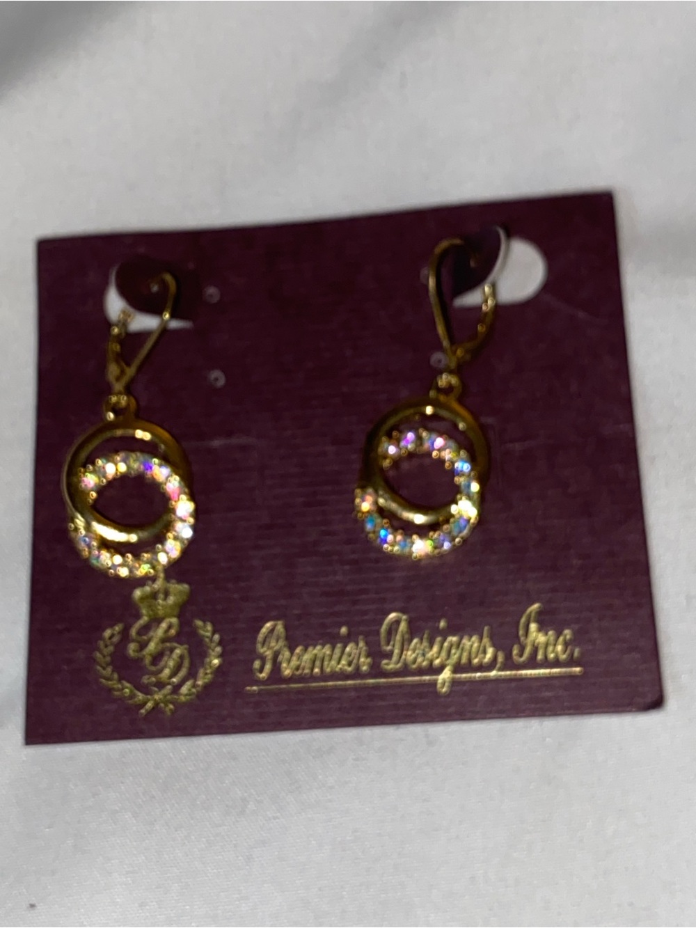 Premier Designs Gold Tone Double Circle Crystal Drop Earrings